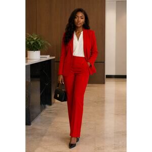 Kasper Red Open Front Blazer Womens Large Career Office Jacket